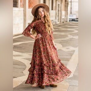 NEW WITH TAGS Joyfolie Mariana Dress In Floral‎ Rust Size 3 Fall Autumn Maxi